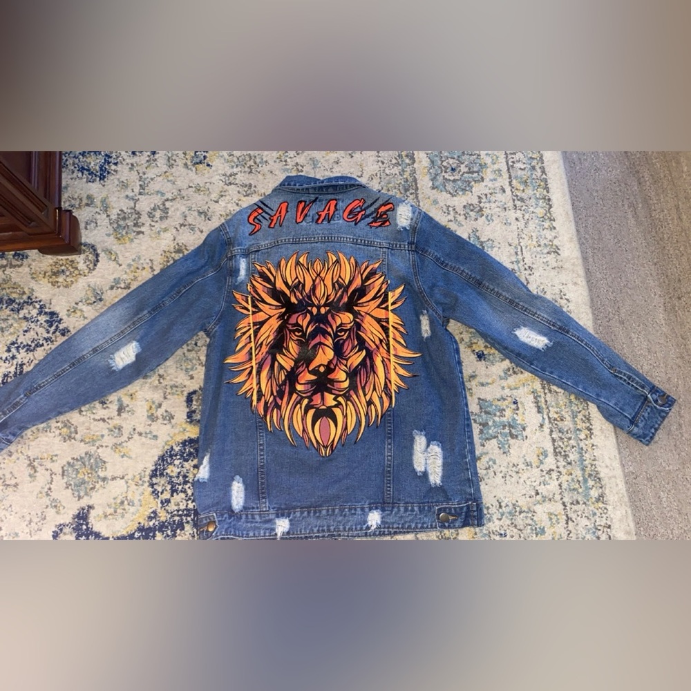 Traditional American Bazi Savage Lion Blue Denim Jacket